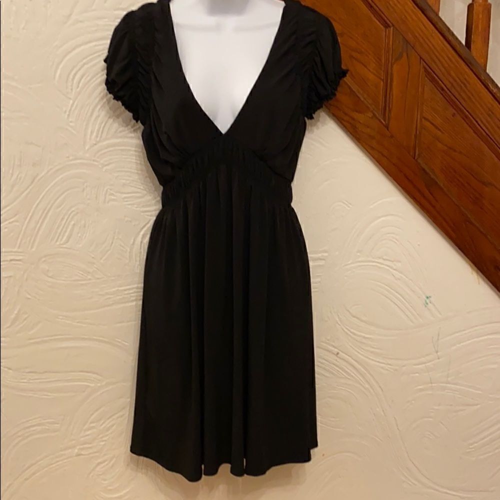 Laundry by Design Mini Dress‎ Women Black Ruched Empire Waist V-Neck 6
